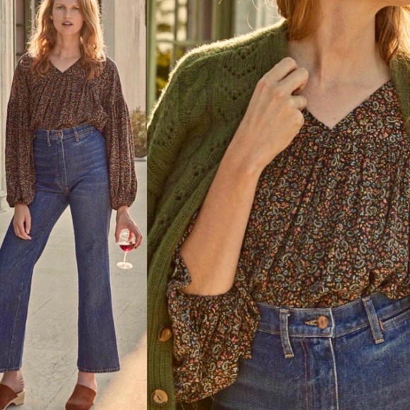 Doen Floral Puff Sleeve silk Blouse - Picture 3 of 8